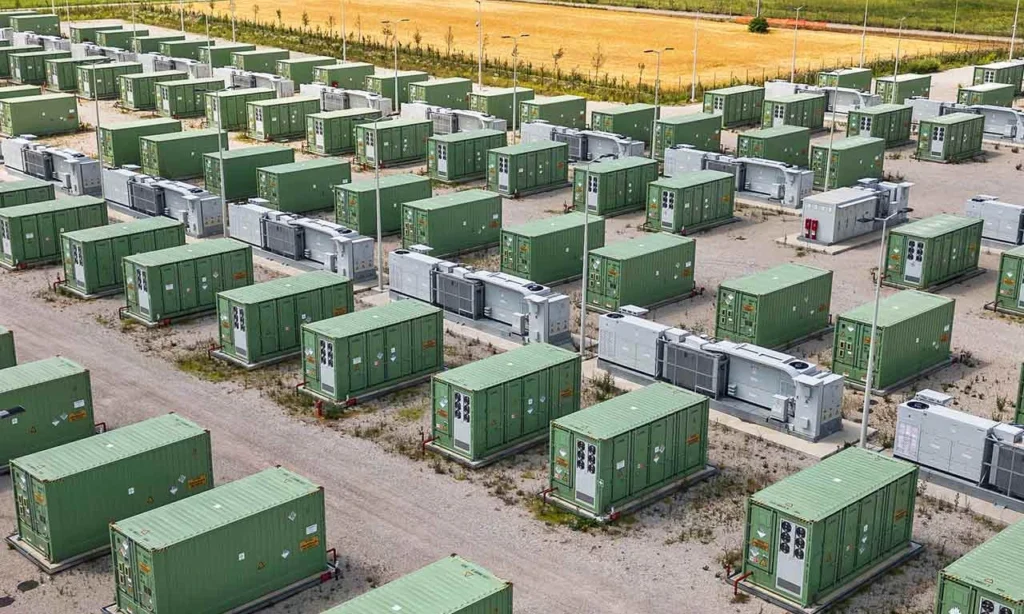 Sistema d’emmagatzematge energètic amb bateries industrials en instal·lació exterior